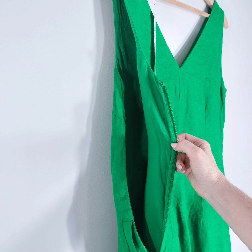 J.Crew Green Linen Shift Dress; V-Neck Sleeveless Pockets NWT - Picture 6 of 9